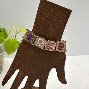 French Souvenir Bracelet Enamel on Brass Featuring Regions of France 1940s